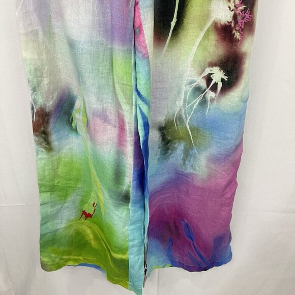 120% Lino Linen Floral Wide-Leg Pull-On Pants Size 44 / US M Summer Resort Beach - Picture 3 of 15